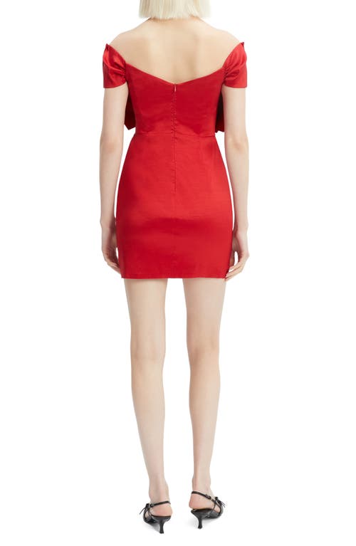 Bardot Bow Off The Shoulder Minidress In Fire Red