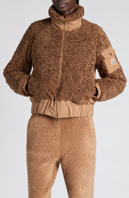 Moncler Coligny Faux Shearling Down Jacket In Brown