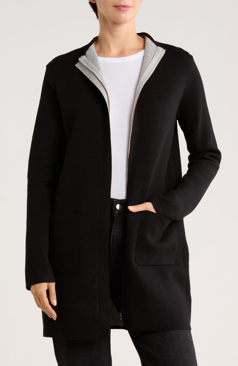 T Tahari Funnel Neck Long Sleeve Sweater, Main, color, Black/ Medium Grey Heather