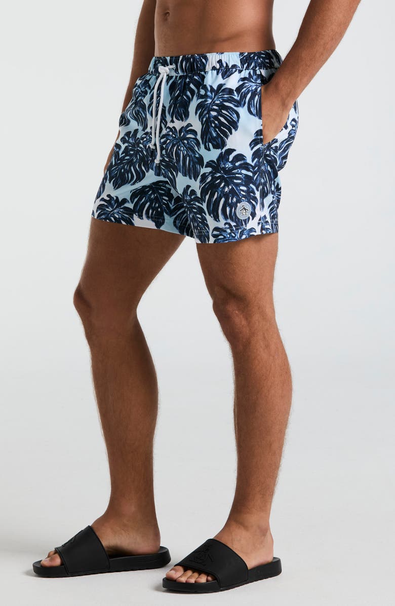 Original Penguin 5-Inch Monstera Swim Trunks, Alternate, color, Crystal Blue