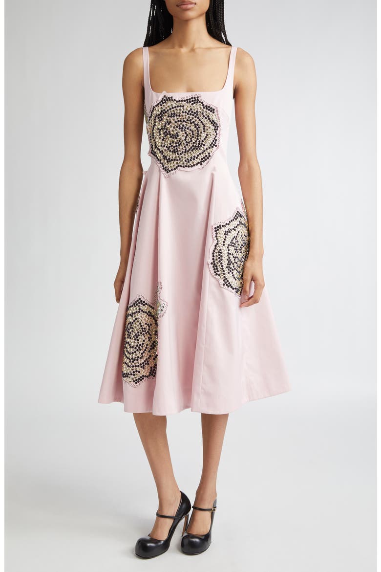 Embellished Balloon Fit & Flare Taffeta Midi Dress, Main, color, RIC17 AZALEA