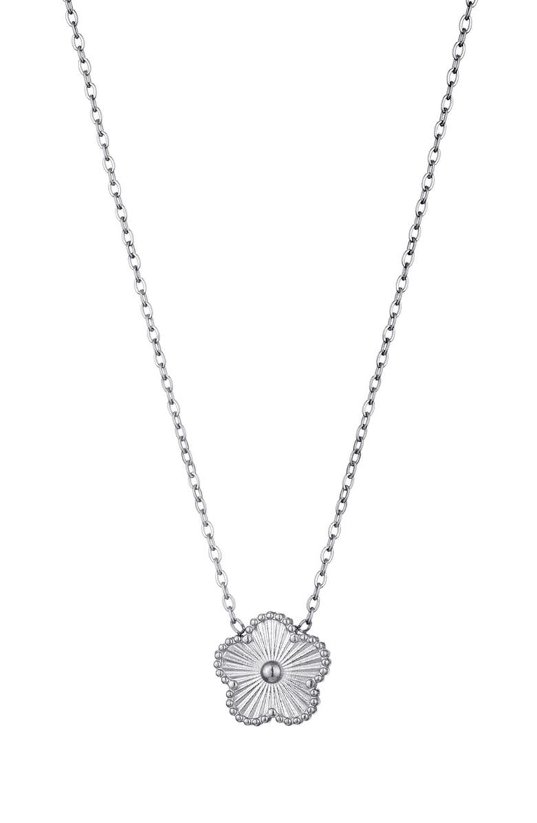 Adornia Textured Flower Pendant Necklace, Main, color, Silver
