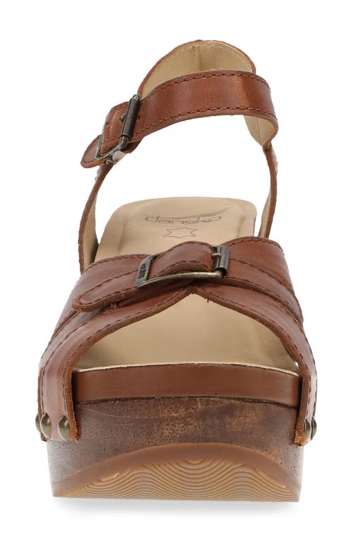 Dansko Alanna Ankle Strap Platform Wedge Sandal In Tan Calf
