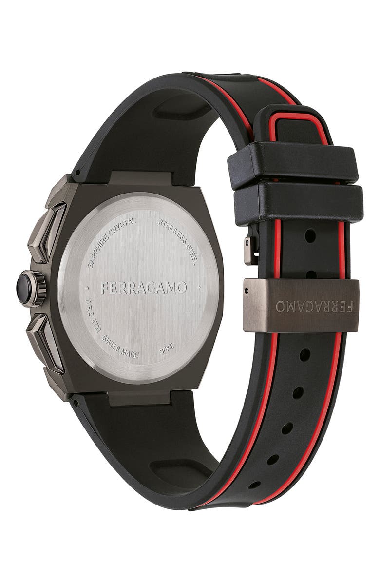 FERRAGAMO Supreme Chronograph Recycled Polyurethane Strap Watch, 43mm, Alternate, color, Ip Gunmetal