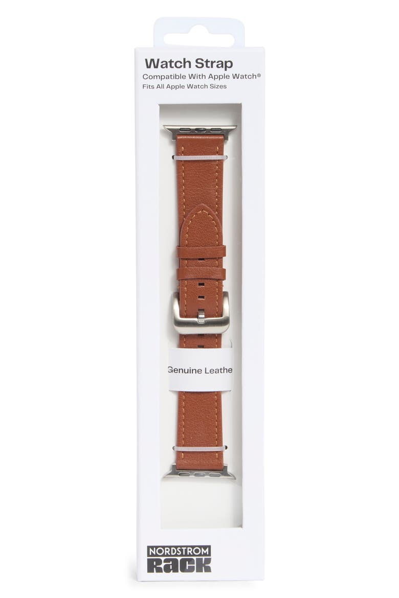 Wide Leather Apple Watch® Watchband, Main, color, COGNAC- SILVER