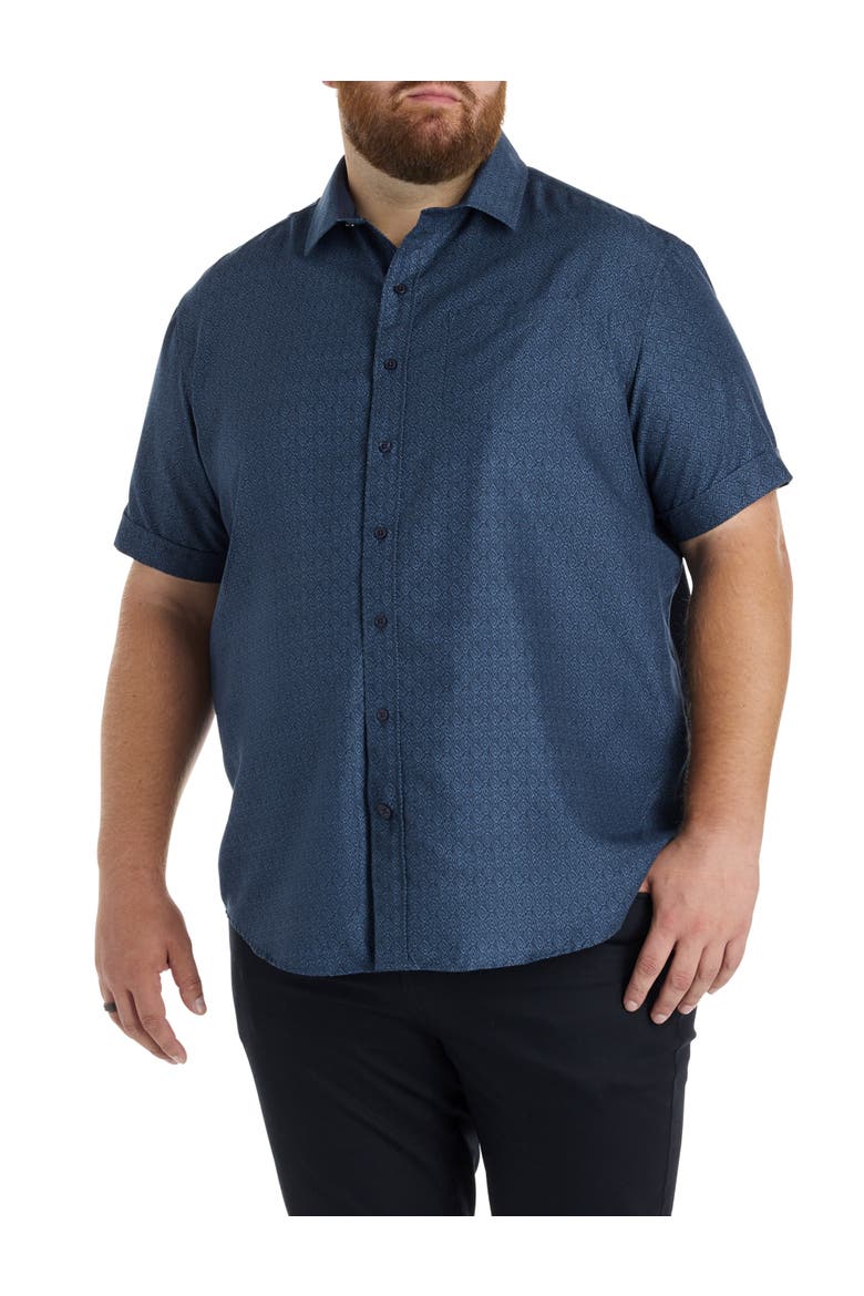 Big & Tall Tribal Print Microfiber Sport Shirt, Main, color, NAVY
