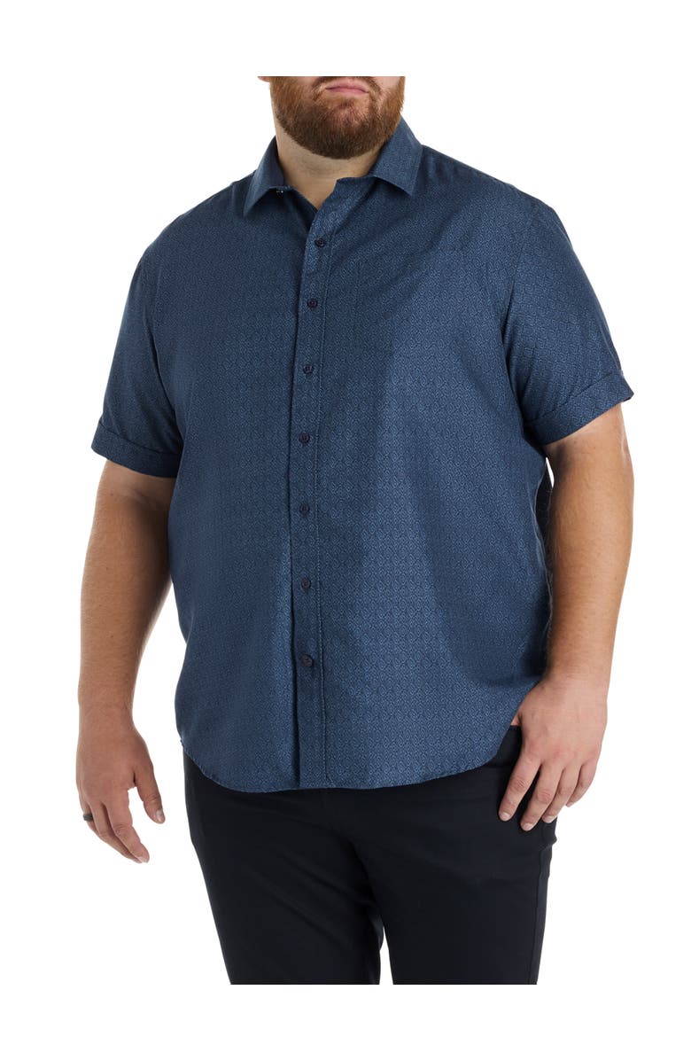 Synrgy by DXL Big & Tall Tribal Print Microfiber Sport Shirt, Main, color, Navy