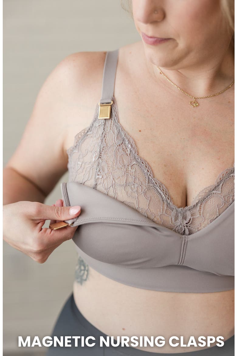 Busty Size - Ella Maternity & Nursing Lace Bralette, Alternate, color, Stone