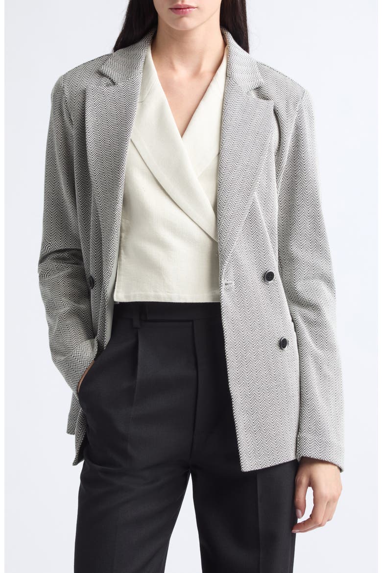 Herringbone Double Breasted Blazer, Main, color, STEEL