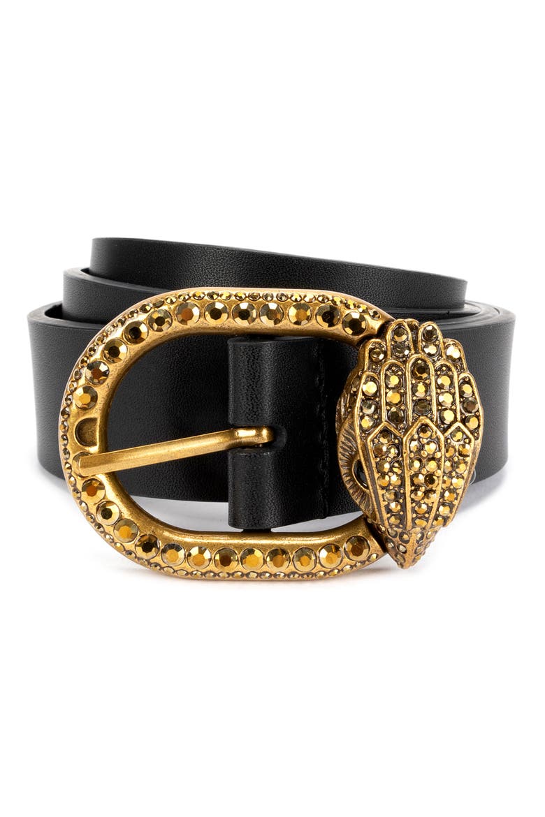 Jewel Buckle Leather Belt, Main, color, BLACK