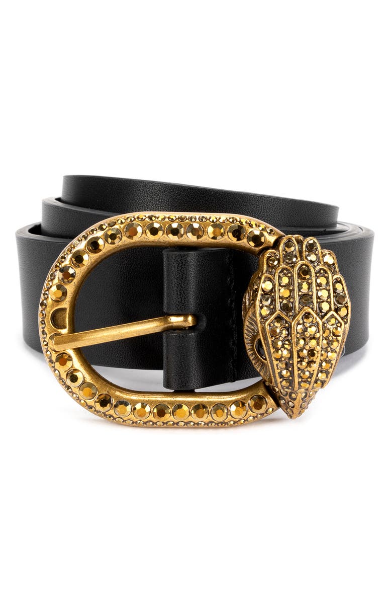 Kurt Geiger London Jewel Buckle Leather Belt, Main, color, Black