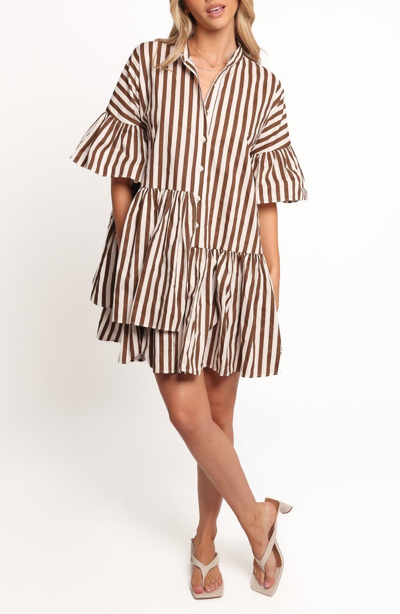Petal & Pup Jacqueline Stripe Cotton Shirtdress, Main, color, Chocolate