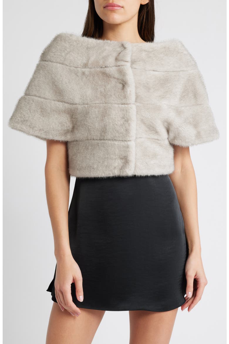 Faux Fur Crop Jacket, Main, color, SILVER/ BLUE