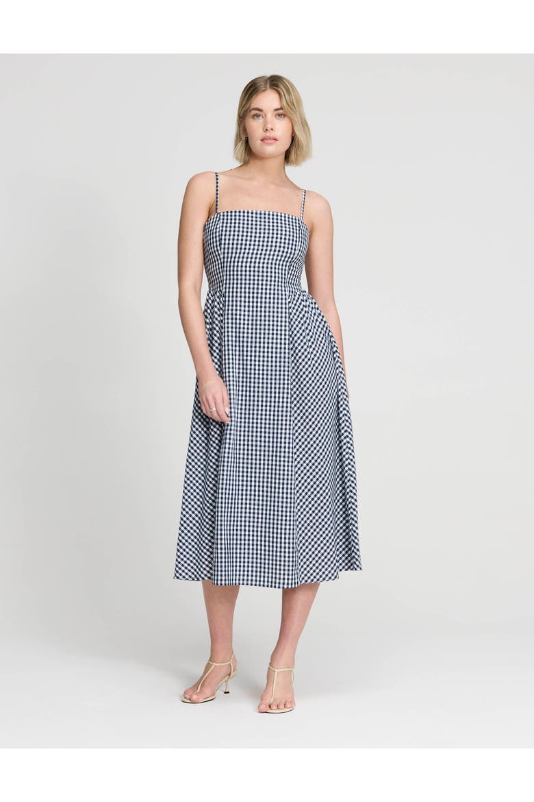 Romina Cotton Gingham Midi Dress, Alternate, color, Navy Gingham Check