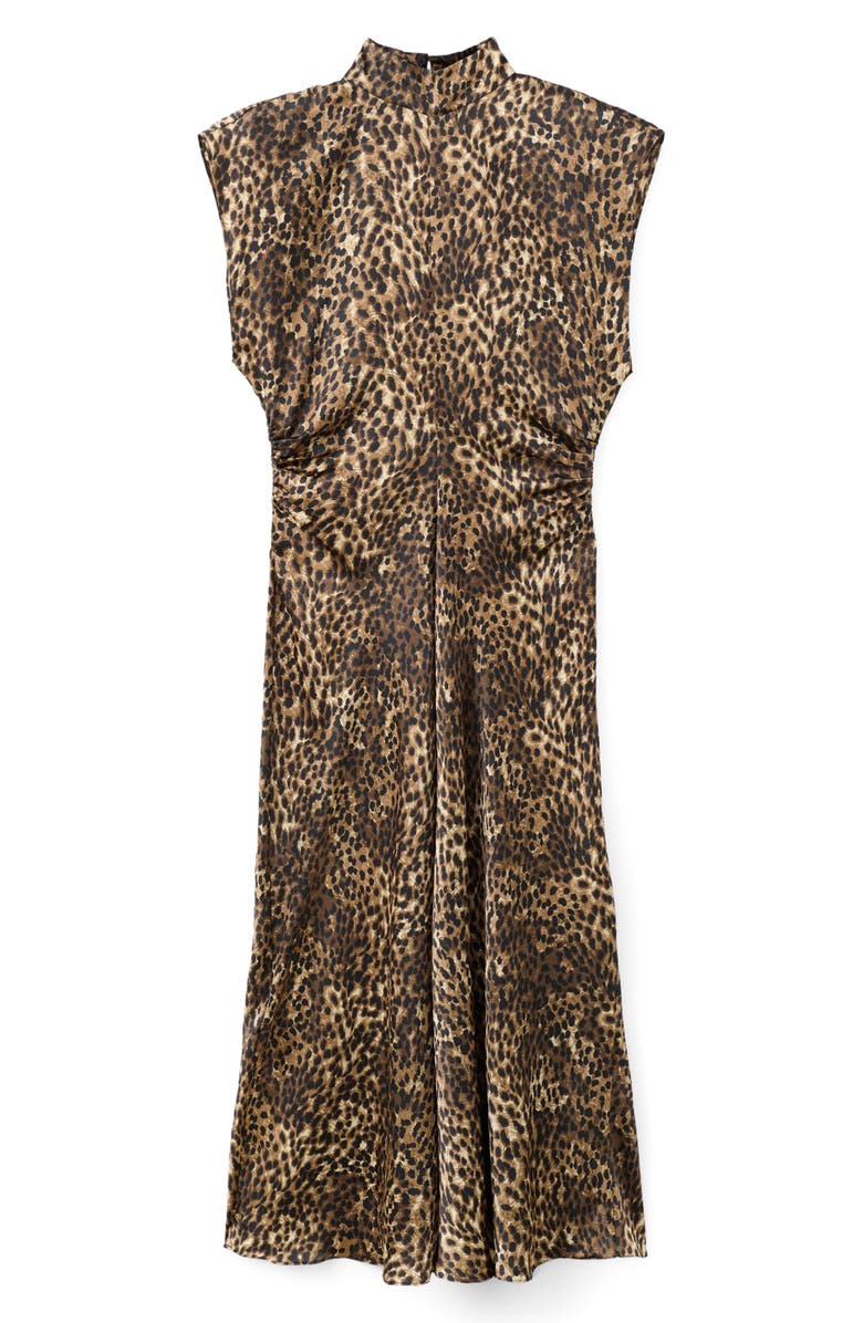 MANGO Leopard Print Satin Maxi Dress, Main, color, Brown