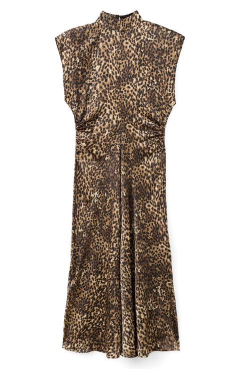Leopard Print Satin Maxi Dress