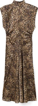 MANGO Leopard Print Satin Maxi Dress