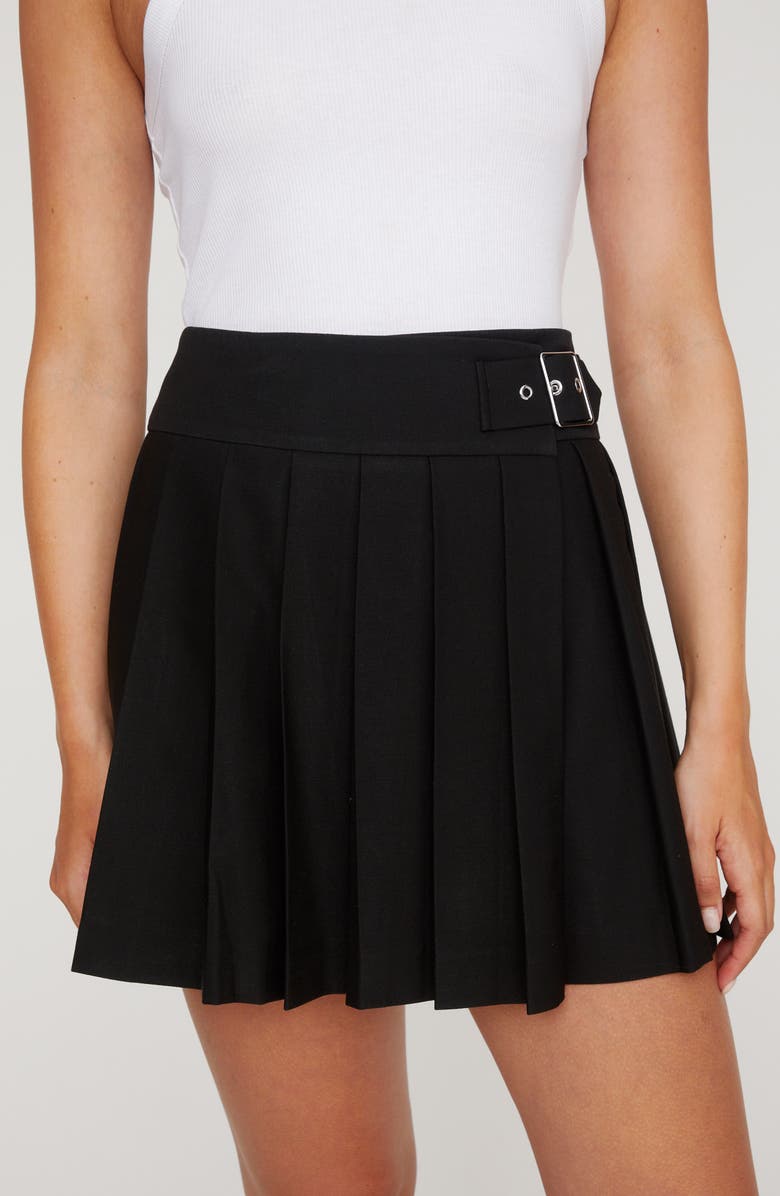 NASTY GAL Buckle Detail Pleated Miniskirt, Alternate, color, 