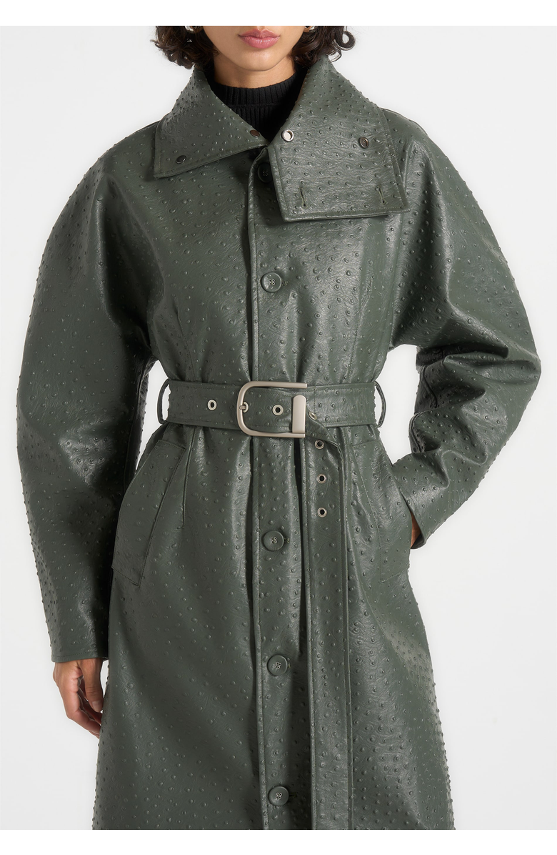 Manière De Voir Leyna Ostrich Hourglass Belted Coat, Alternate, color, Sage