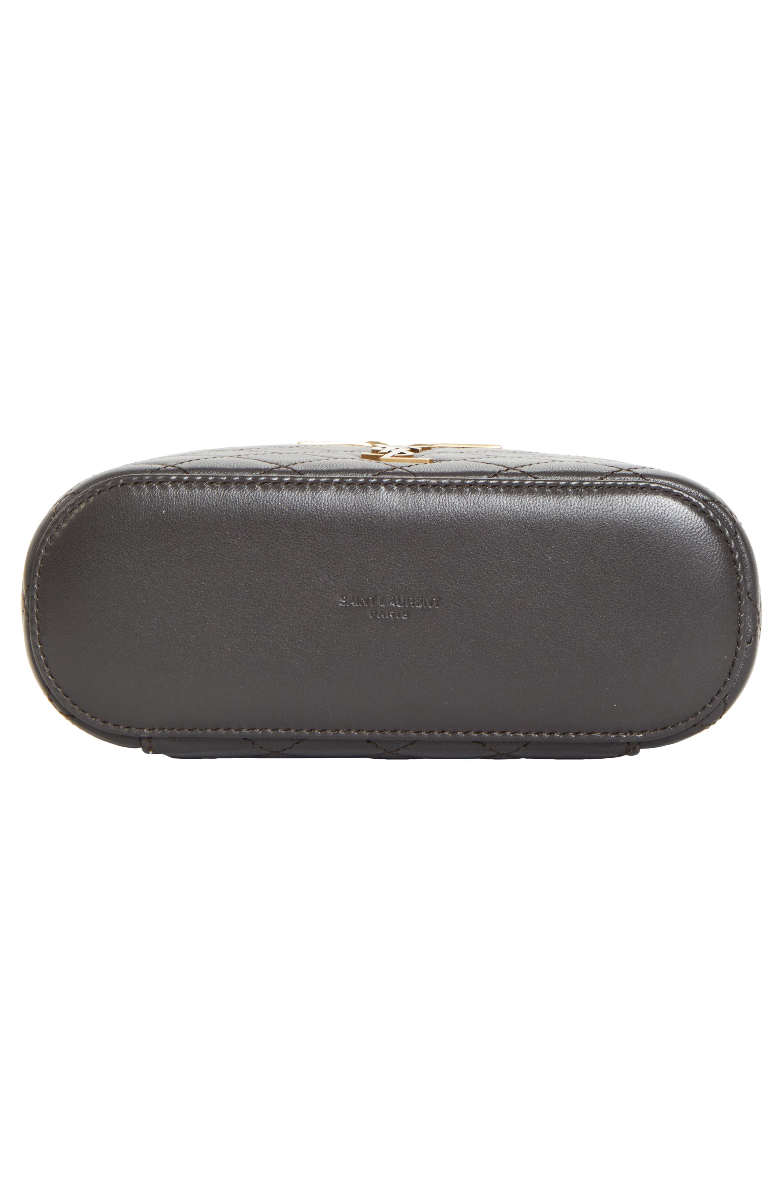 Saint Laurent Mini Gaby Quilted Leather Vanity Case, Alternate, color, Urban Grey