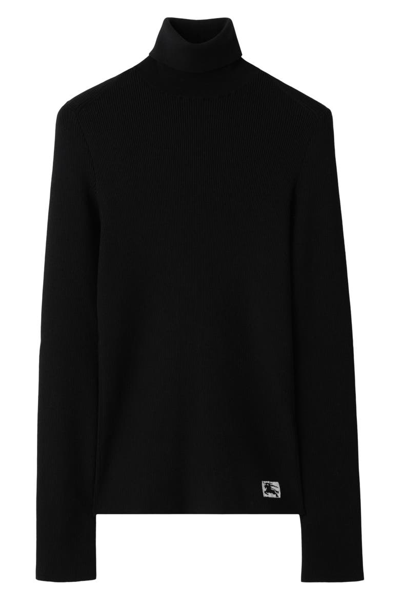 Equestrian Knight Patch Wool Blend Rib Turtleneck Sweater, Main, color, BLACK