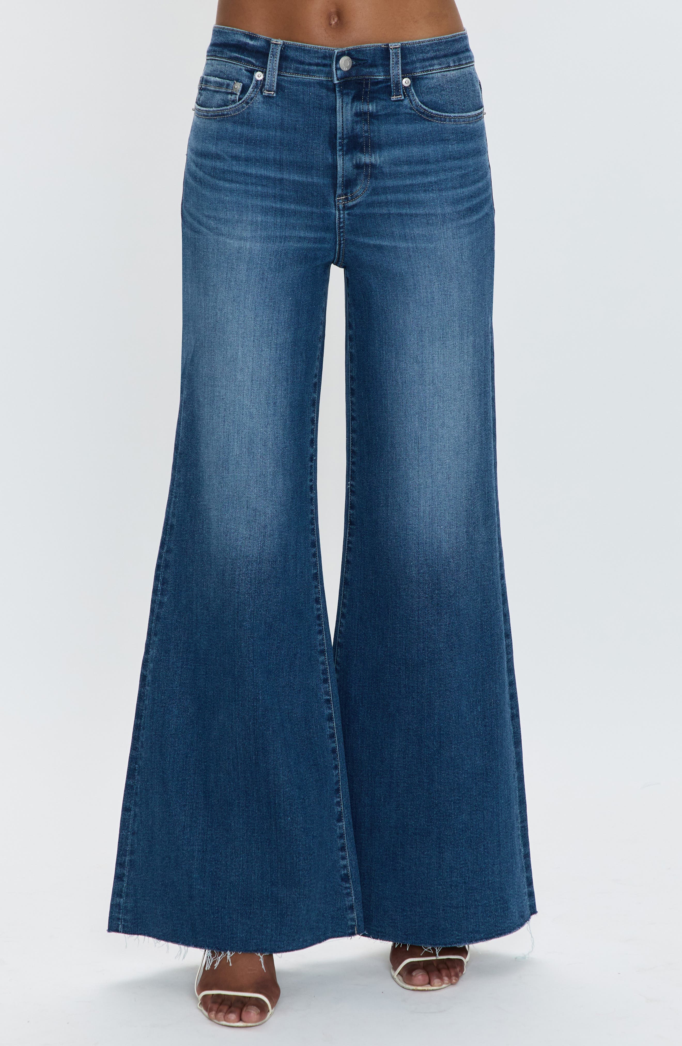 Pistola Izzy High Waist Raw Hem Wide Leg Flare Jeans