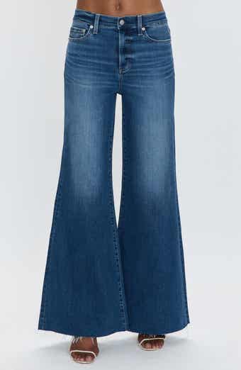 Izzy High Waist Raw Hem Wide Leg Flare Jeans