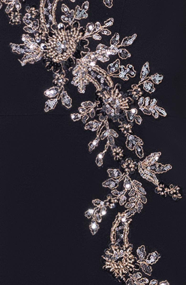 Xscape Evenings Crystal Floral Detail Sheath Gown, Alternate, color, Black/ Nude