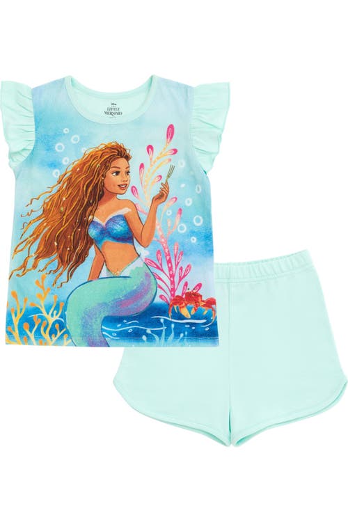 Disney Kids'  The Little Mermaid Princess Ariel 2-piece T-shirt And Shorts Set In Mint Ariel Sebastian