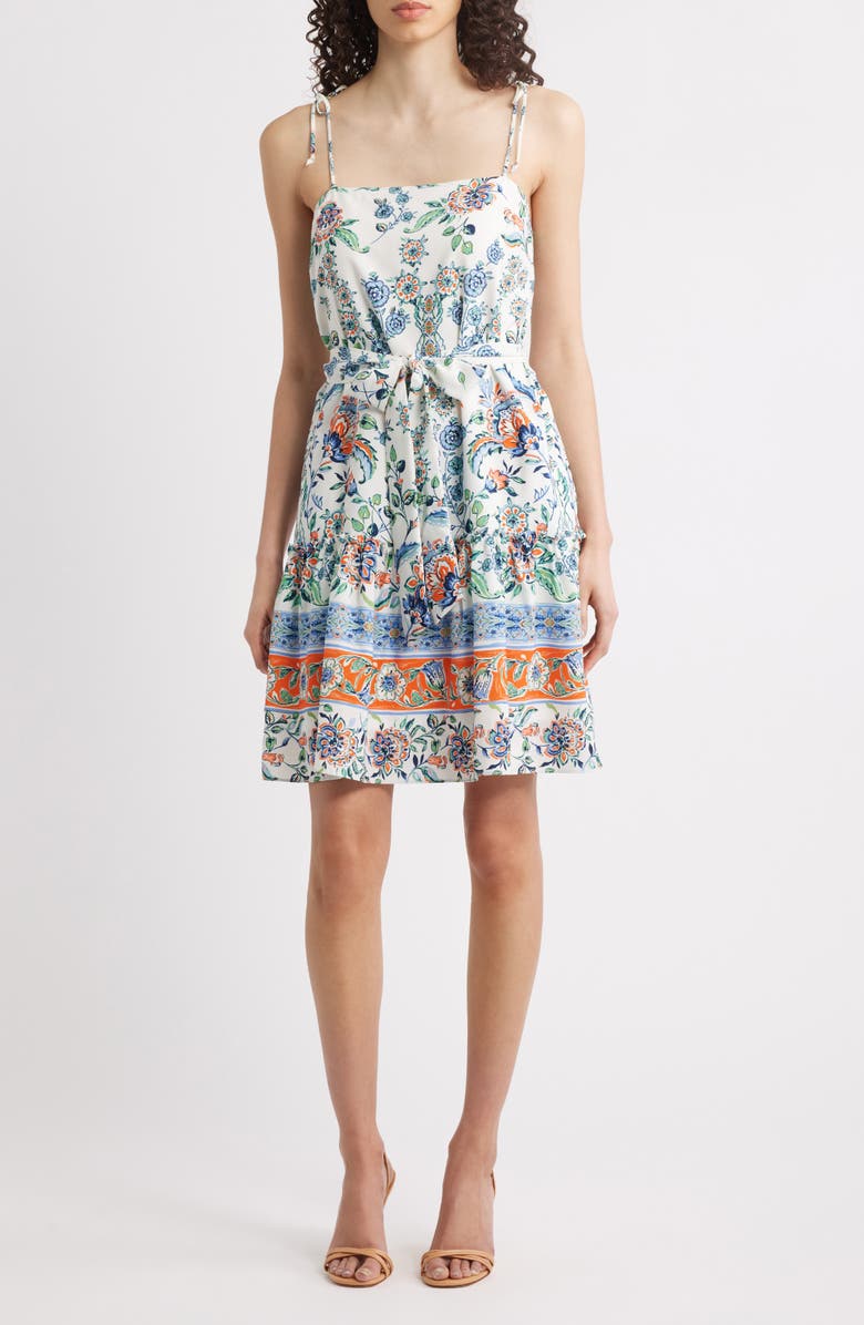 Julia Jordan Floral Border Print Cotton Sundress, Alternate, color, 