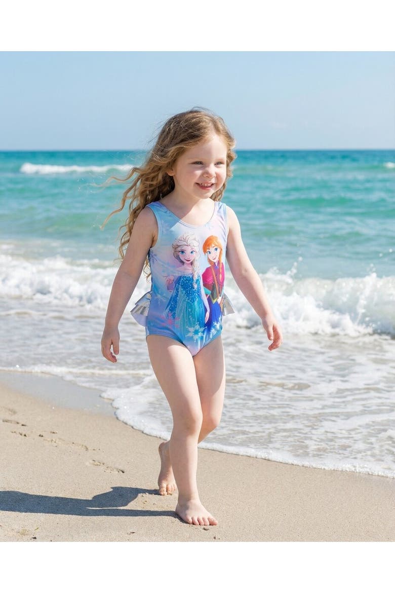 Frozen Sleeveless One Piece Swimwear, Alternate, color, Elsa Anna Watercolor