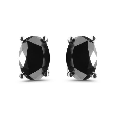 14K White Gold 3.00 Cttw Black Diamond Solitaire Stud Earrings