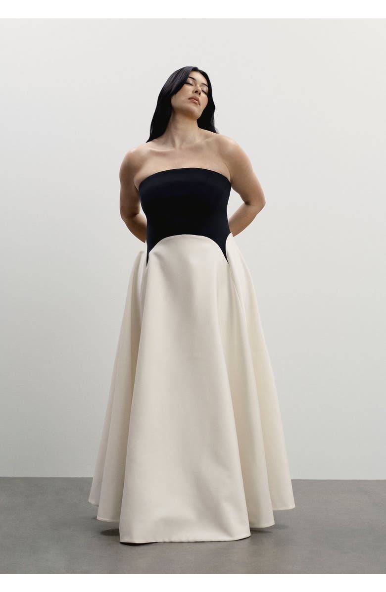 11 Honoré Strapless Color-Blocked Satin Gown, Main, color, Black Vanilla Ice
