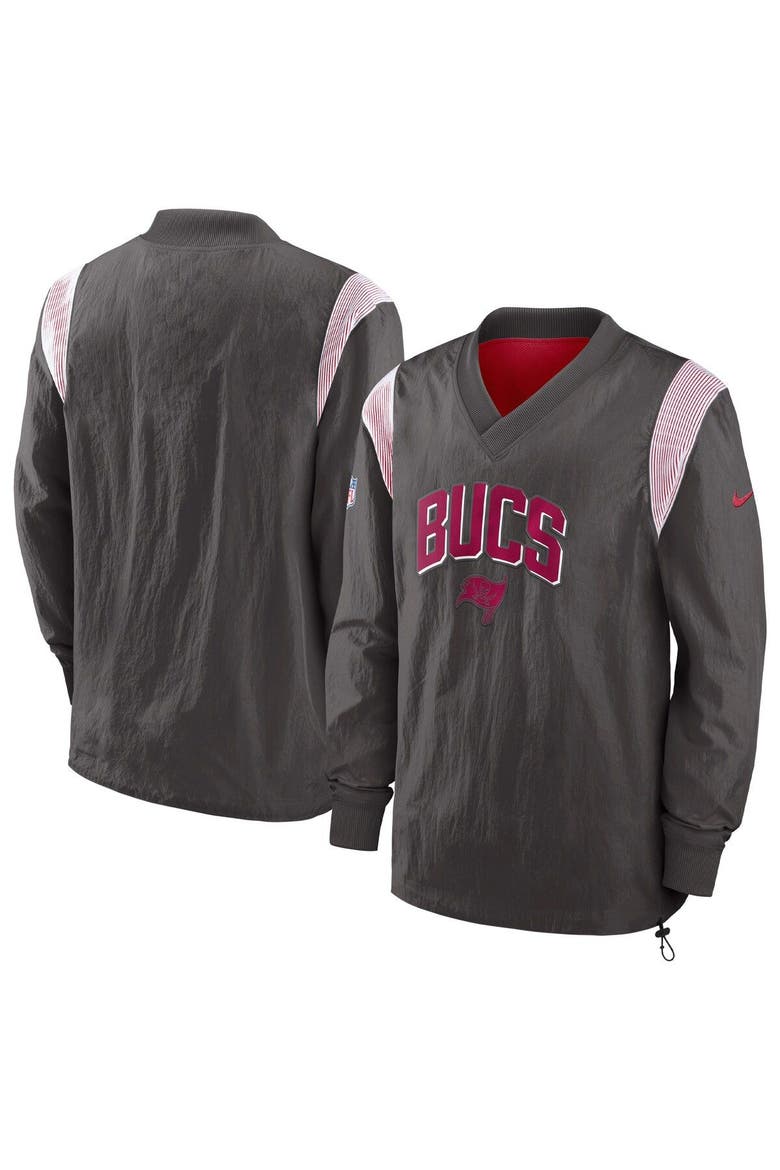 Men's Nike Pewter Tampa Bay Buccaneers Sideline Athletic Stack V-Neck Pullover Windshirt Jacket, Main, color, Pewter