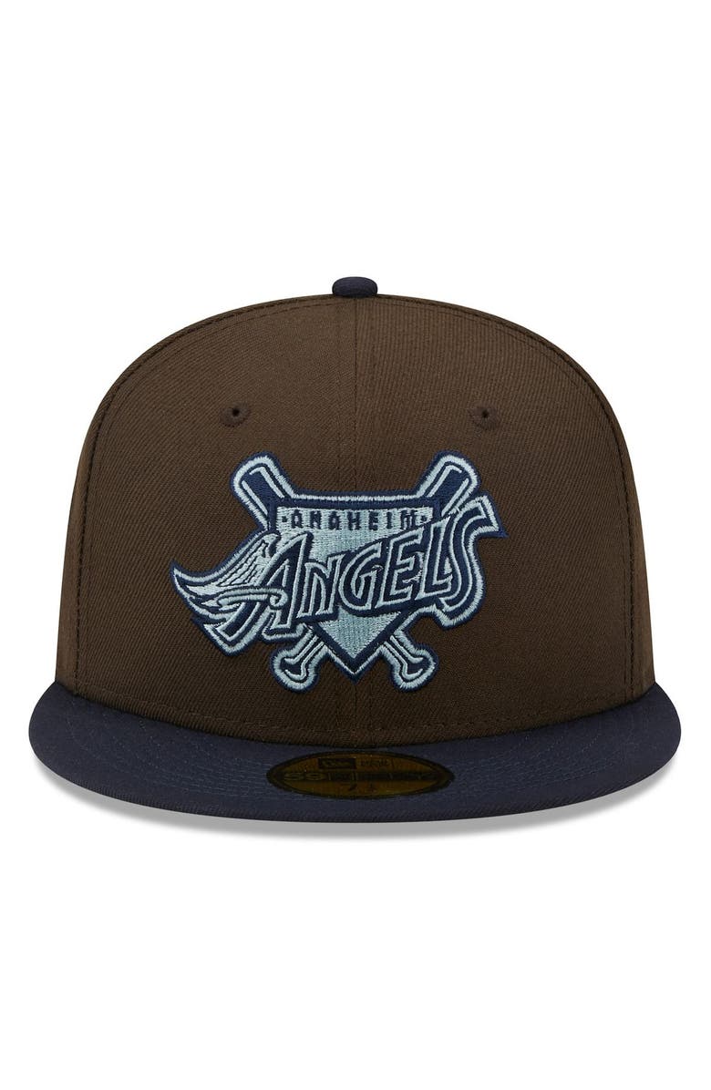 New Era Men's New Era Brown/Navy Los Angeles Angels Cooperstown Collection 40th Season Walnut 9FIFTY Fitted Hat, Alternate, color, 
