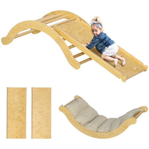 Qaba Toddler Climbing Toys Set, Indoor 4 In 1 Pikler Set, Wooden Montessori Set in Natural Wood 