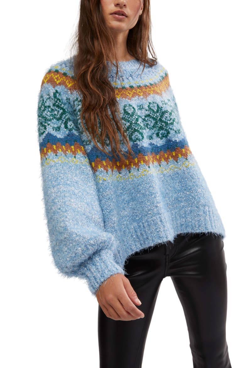 Festive Frost Fair Isle Sweater, Main, color, ICE BLUE COMBO