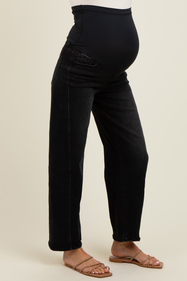 Lightly Distressed Panel Detail Maternity Barrel Jeans, Alternate, color, Black