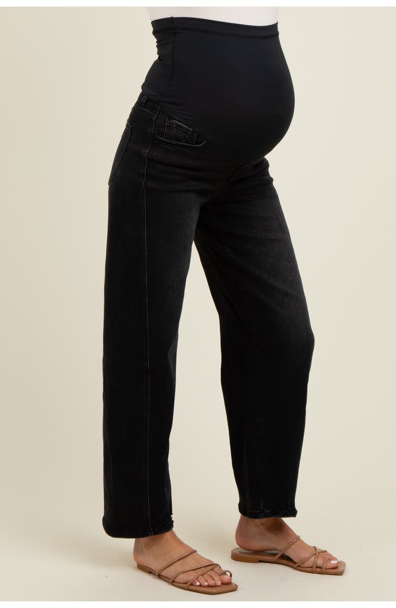 PinkBlush Lightly Distressed Panel Detail Maternity Barrel Jeans, Alternate, color, Black