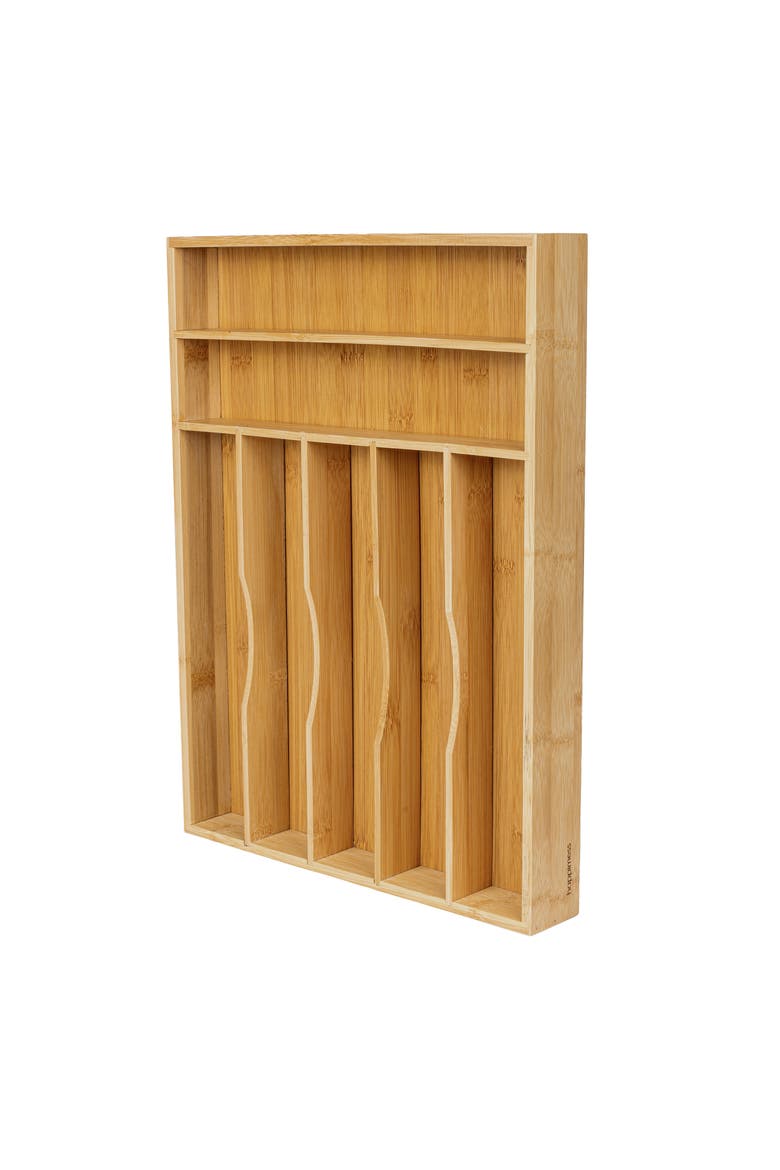 Hudson Modern Farmhouse Handcrafted  7-Slot Kitchen Drawer Organizer, Main, color, Natural