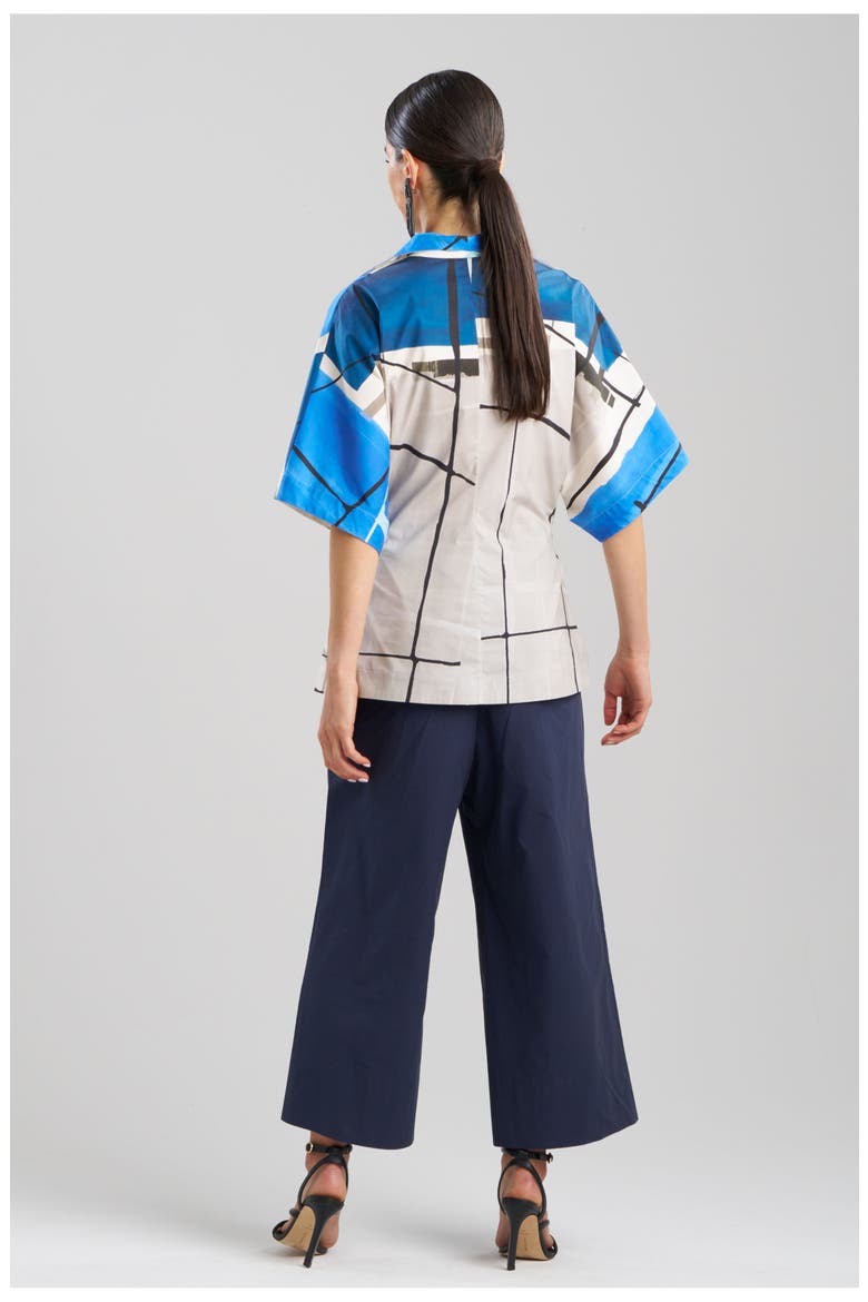 Sorairo - Printed Cotton Poplin Wrap Top, Alternate, color, BLUE/GREY