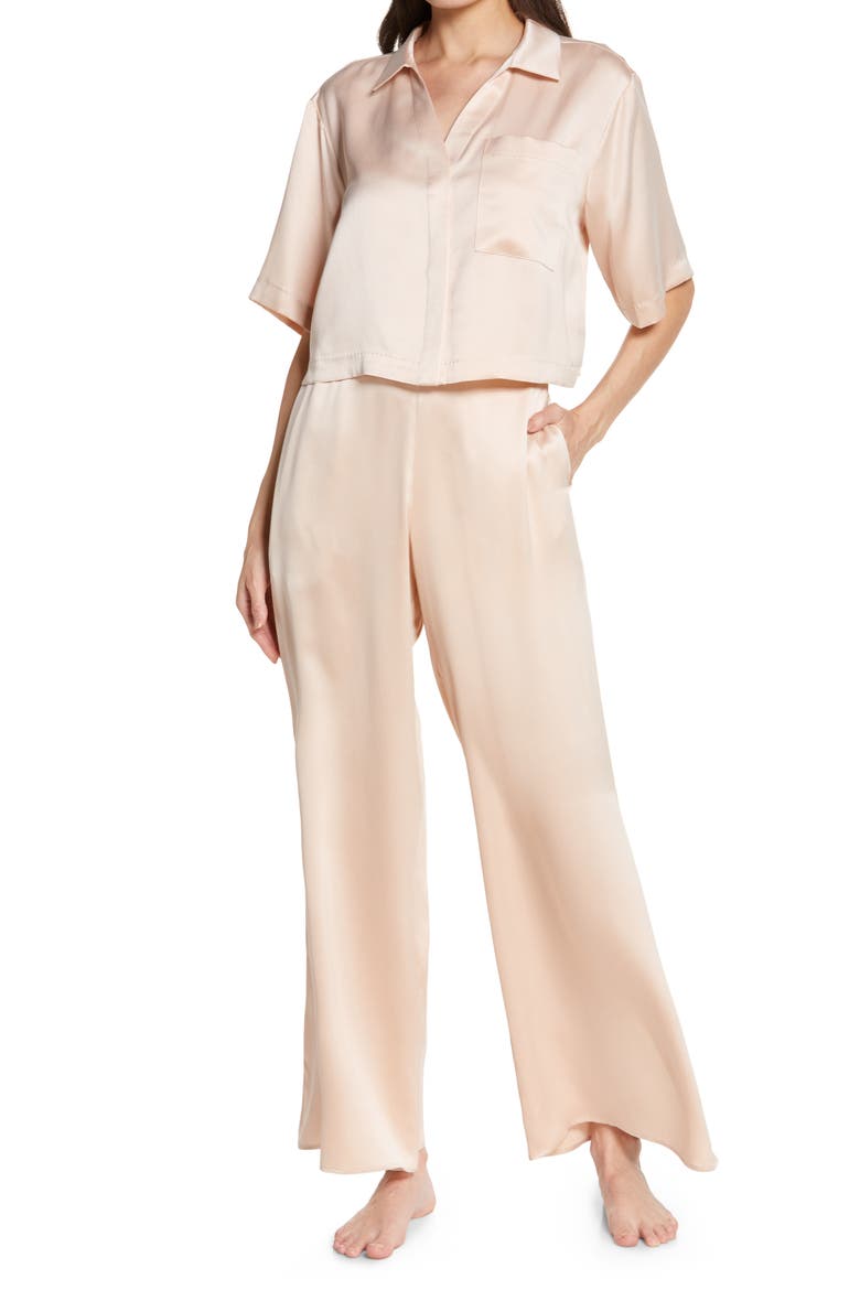 Washable High Waist Silk Pajamas, Main, color, DELICATE PINK