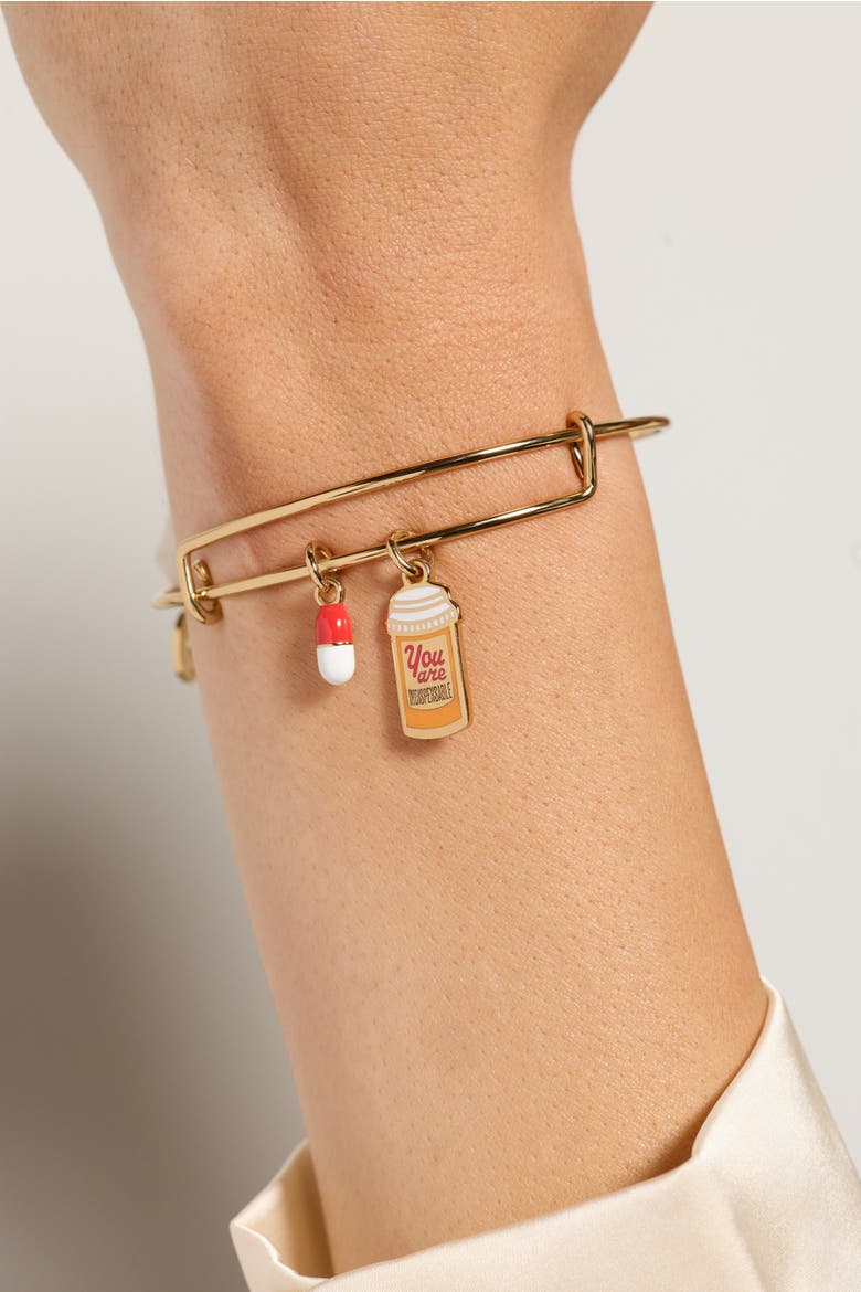 'You Are Indispensable' Pill Bottle Bangle, Alternate, color, Gold