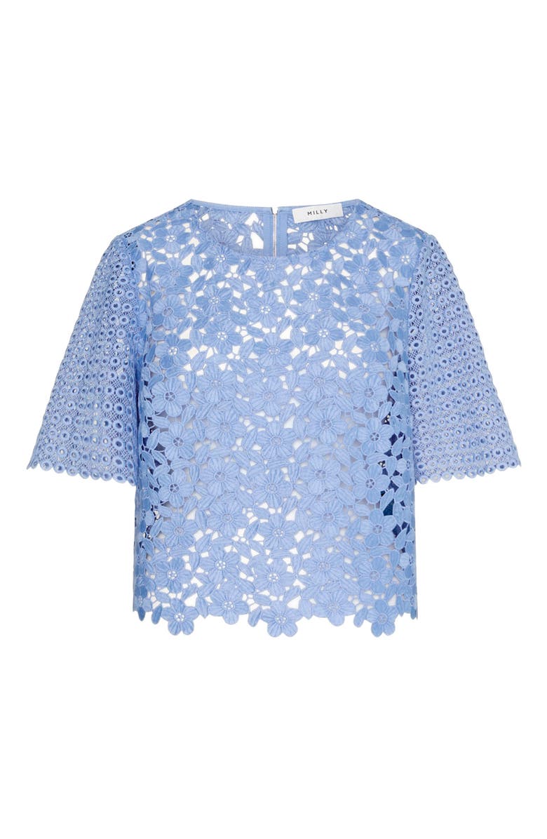 Milly Floral Geo Combo Short Sleeve Lace Top, Alternate, color, 