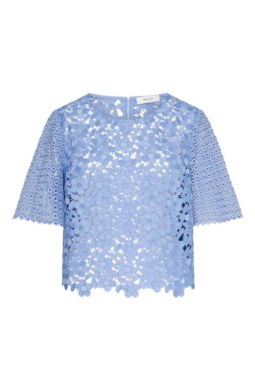 Milly Floral Geo Combo Lace Short Sleeve Top In Sky Blue