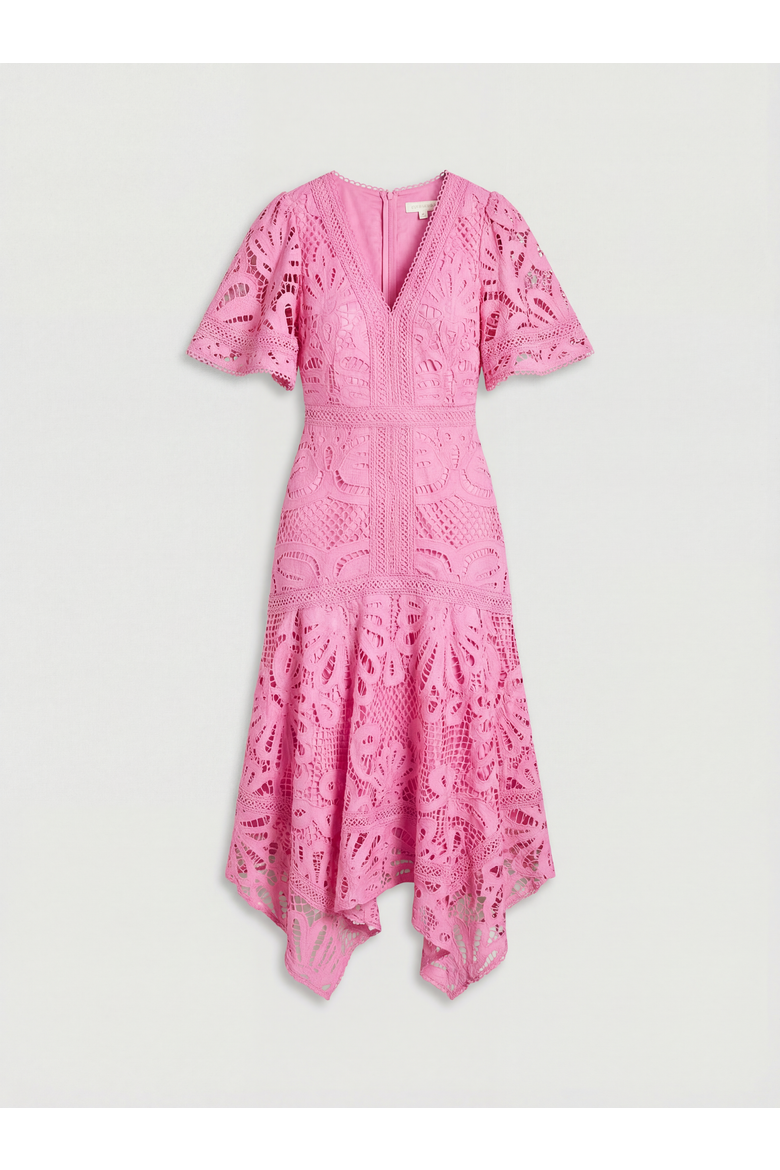 Placement Lace Hanky Hem Dress, Alternate, color, Pink