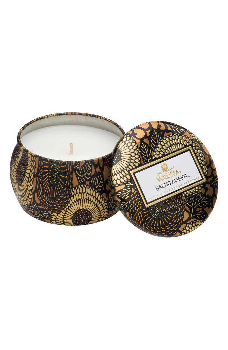 Voluspa Japonica Baltic Amber Petite Decorative Tin Candle, Main, color, Baltic Amber