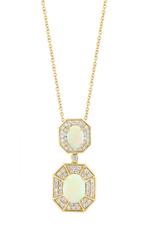 14K Yellow Gold Diamond & Opal Double Drop Pendant