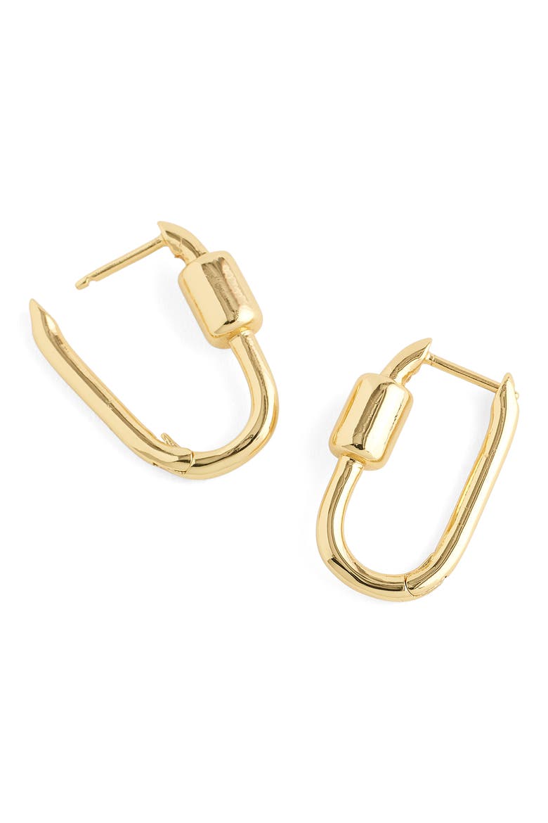 Carabiner Hoop Earrings, Main, color, WARM GOLD