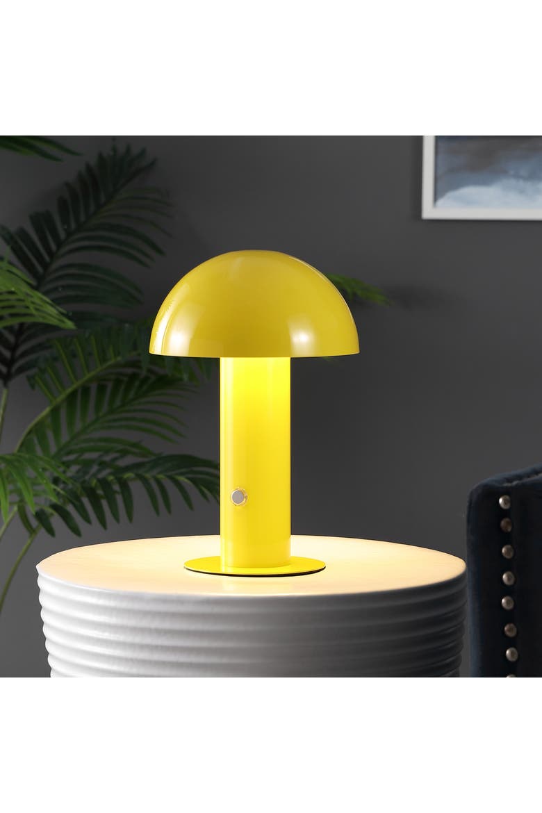 Boletus Contemporary Bohemian Rechargeable/Cordless Iron Integrated Portable LED Mushroom Table Lamp, Alternate, color, Yellow
